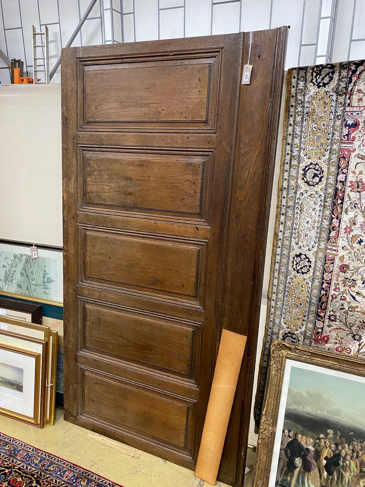 A section of 18th century oak panelling, width 196cm, height 104cm